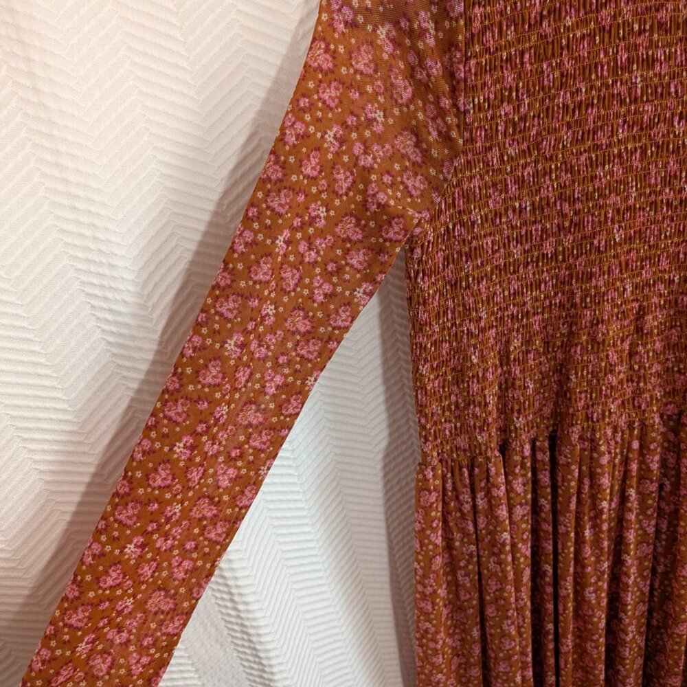 Free People Hello and Goodbye Midi Dress Floral Orange/Brown Est. Medium Boho - Picture 9 of 11